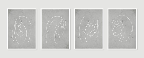 Obraz na płótnie Canvas Line woman portrait set of abstract aesthetic minimalist hand drawn contemporary posters. Abstract Art design for print, wallpaper, cover. Modern vector illustration.