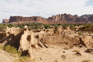 Abandoned houses in the traditional construction of Arabic adobe architecture in Al Ula in Saudi Arabia