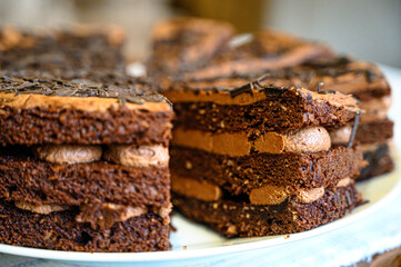 Slices of chocolate cake 
