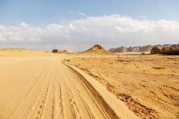 Sand road in the area of Al Ula in Saudi Arabia - 426016919