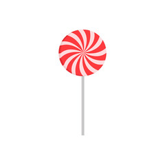 Colorful sweet lollipop. Round candy on a stick. Delicious and appetizing. Vector illustration.