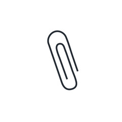 Black isolated icon of paper clip on white background. Silhouette of paper clip. Flat design.