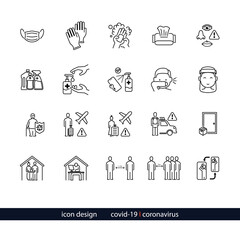 Coronavirus Safety Vector Collection Icons of Mask, Gloves, Soap, Cleaning Hands, Napkin,  Do not touch Eyes, Nose and Lip, Alcohol, Smartphone, Coughing, Face Shield, Stay Home,  Social Distancing