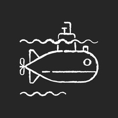 Submarine chalk white icon on black background. Watercraft capable of independent operation underwater. Special underwater vehicle. Isolated vector chalkboard illustration