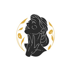 Woman portrait with flower modern silhouette drawing style