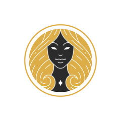 Magic elegant woman portrait with hairs silhouette vector illustration