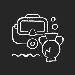 Underwater archaeology chalk white icon on black background. Archaeology practiced underwater. Accessing and working underwater sites. Isolated vector chalkboard illustration