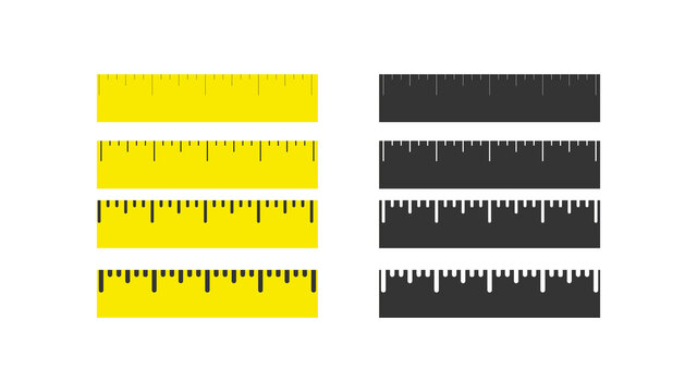 A set of rulers. Measurement scale. Stationery store. A tool for education or construction. Vector illustration