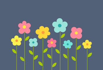 Colorful flowers background. Cute summer flowers growing in the garden. Vector illustration.