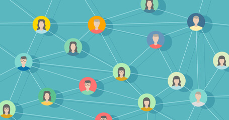 Vector illustration of social network scheme, which contains flat people icons. Community. Vector illustration.