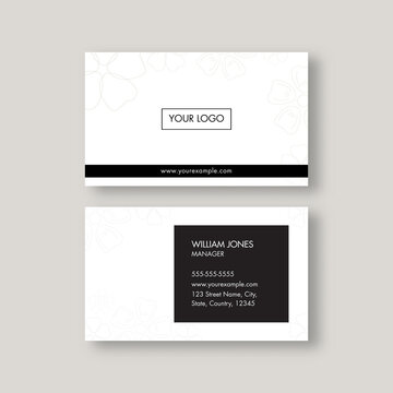 White And Black Color Business Card Template For Advertising.