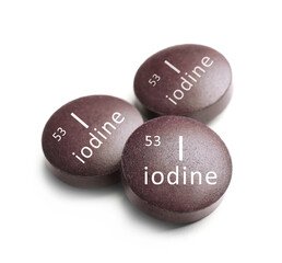 Obraz na płótnie Canvas Iodine pills on white background. Mineral element