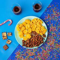 A set of oriental sweets on a plate.