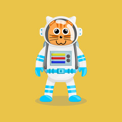 Illustration vector cartoon of cute cat with astronaut costume. Childish cartoon design suitable for product design of children's books, t-shirt, greeting cards etc