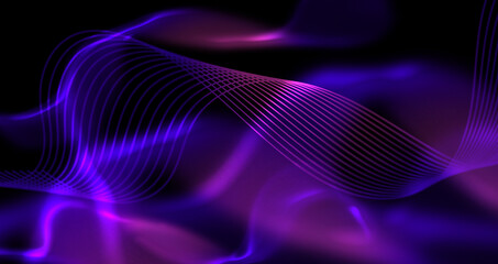 Abstrakte Welten - digitale Landschaft mit fließenden Wellen und Lichtelementen. Technologischer Hintergrund. Digitale 3D-Oberflächen zur Hintergrundgestaltung 