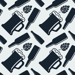 Craft Beer seamless pattern. Vintage style vector illustration