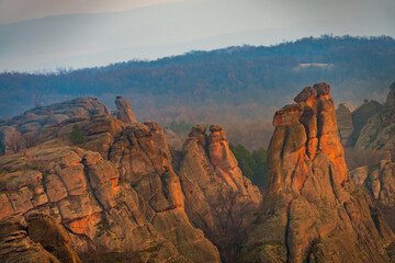 Rocks formations resembling human figures in the geological park of Belogradchik, Bulgaria 