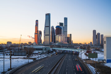 Fototapeta na wymiar Moscow International Business Center, Moscow's prosperous cityscape. Famous landmarks of Russia.