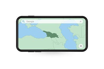 Searching map of Georgia in Smartphone map application. Map of Georgia in Cell Phone.