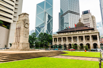 The Old Supreme Court Building exterior with skyscraper in Hong Kong, China.