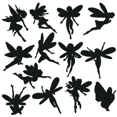 Fairy Clip Art Silhouette Illustration. Icon Design Magic Creature Princess Vector.