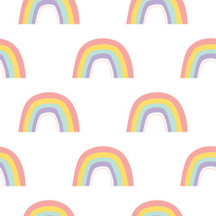 Doodle rainbows seamless pattern, vector illustration