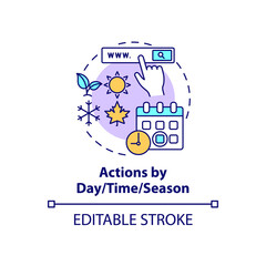 Action by day, time, season concept icon. Web tracking. Online information analysis. Smart content idea thin line illustration. Vector isolated outline RGB color drawing. Editable stroke
