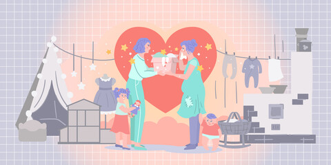 Donation for needy family - modern detailed illustration