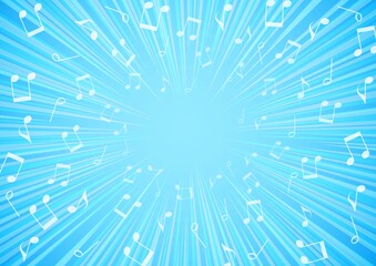集中線と音符の水色の背景素材