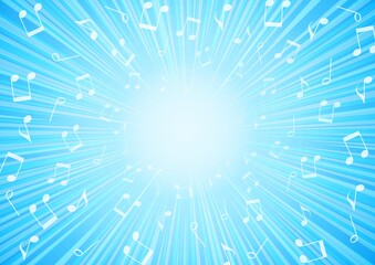 Obraz premium 集中線と音符の水色の背景素材