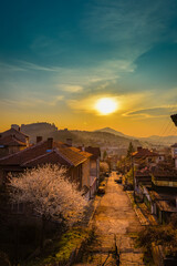 Beautiful sunset over the historical town of Belogradchik, Bulgaria 