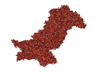 Map of Pakistan made with red rice grains on a white isolated background. Export, production,...