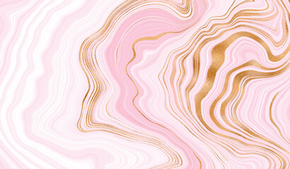 Gold pink marble design. Beautiful streaks and streaks. Harmonious combination of pink marble and gold.