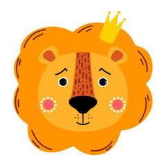 Cute lion. Vector illustration, isolated on a white background. Scandinavian style flat design. Concept for children print.	