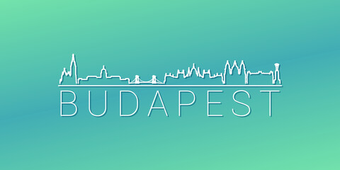 Budapest, Hungary Skyline Linear Design. Flat City Illustration Minimal Clip Art. Background Gradient Travel Vector Icon.