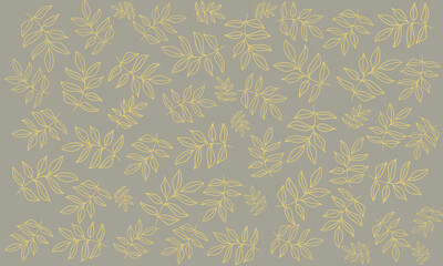 Hand drawn line art branches with yellow leaves, floral seamless pattern abstract background. Botanical illustration for graphic design, print, trendy color pastel yellow