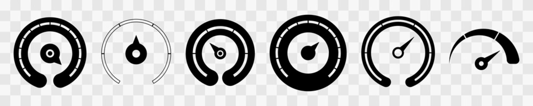 Different measure scale icons. Speedometer, stopwatch, thermostat, fuel level indicator. Collection of design elements.