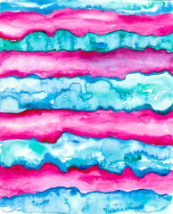 wavy turquoise and pink striped watercolor background