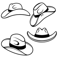 Set of Illustrations of cowboy hats. Design element for logo, label, sign, emblem, poster. Vector illustration