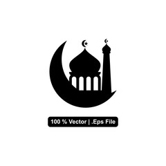mosque logo icon, mosque silhouette illustration, black and white mosque icon.