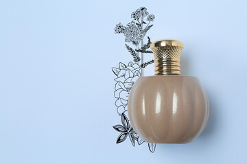 Obraz premium Bottle of perfume on grey background