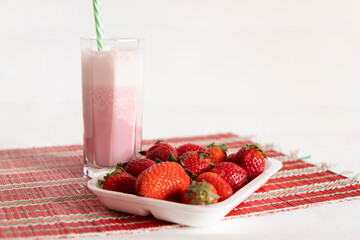 strawberry tray with refreshing smoothie