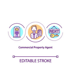 Commercial property agent concept icon. Middleman between owners and office buyers idea thin line illustration. Business activities. Vector isolated outline RGB color drawing. Editable stroke