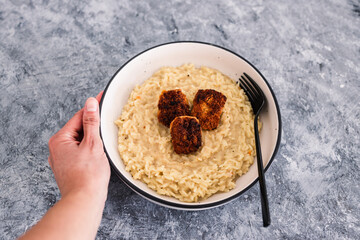vegan coconut rice with sweet potato curry nuggets, healthy plant-based food