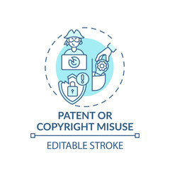 Fototapeta na wymiar Patent and copyright misuse concept icon. Anti-competitive practice idea thin line illustration. Market advantage. Copyright infringement. Vector isolated outline RGB color drawing. Editable stroke