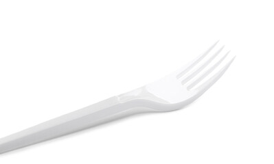 Plastic fork on white background