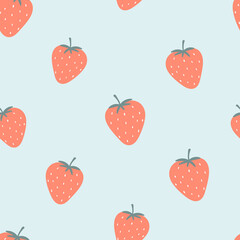 Strawberry seamless pattern for textile, wrapping paper, fabric. Cute kids summer background with berries.