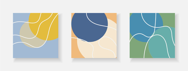 A set of abstract covers in the style of impressionism, modern web design. Vector collage for cards in pastel shades.