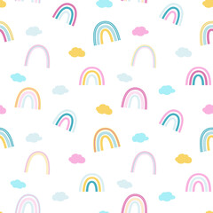 Baby seamless pattern with cute rainbows. Creative vector background for fabric, textile, baby wallpaper.