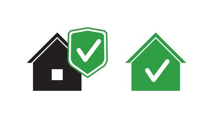 Home stay safe, Social Distancing . sign of protection shield, check mark. Vector symbol illustration Buildings house home icon set. Silhouette design elements. Button isolated